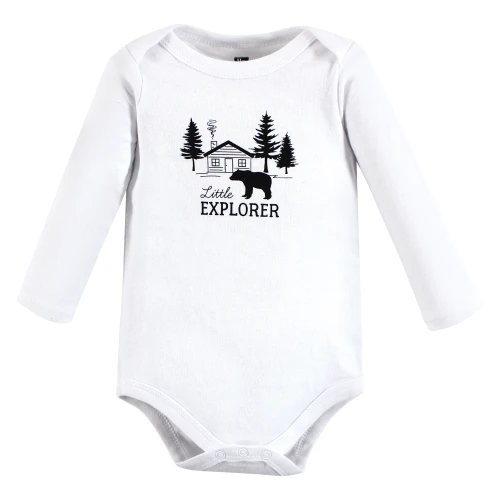 Hudson Baby Cotton Long-Sleeve Bodysuits, Baby Bear Gray Black 5-Pack