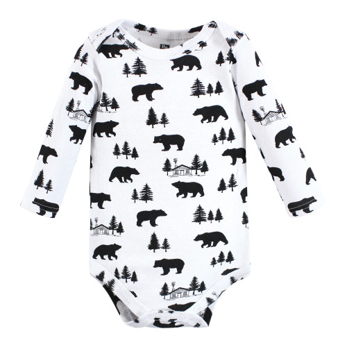 Hudson Baby Cotton Long-Sleeve Bodysuits, Baby Bear Gray Black 5-Pack