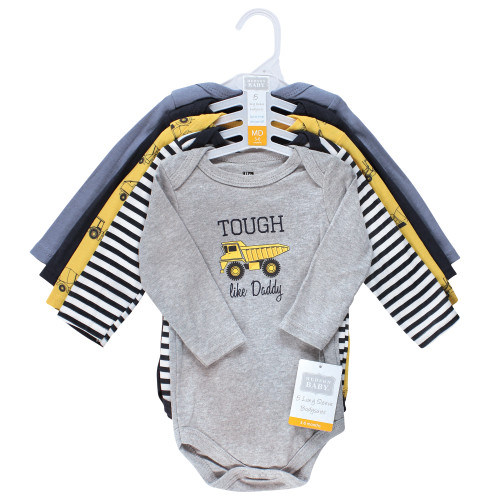 Hudson Baby Cotton Long-Sleeve Bodysuits, Construction 5-Pack