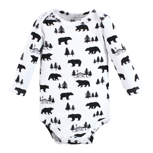 Hudson Baby Cotton Long-Sleeve Bodysuits, Baby Bear Gray Black 3-Pack