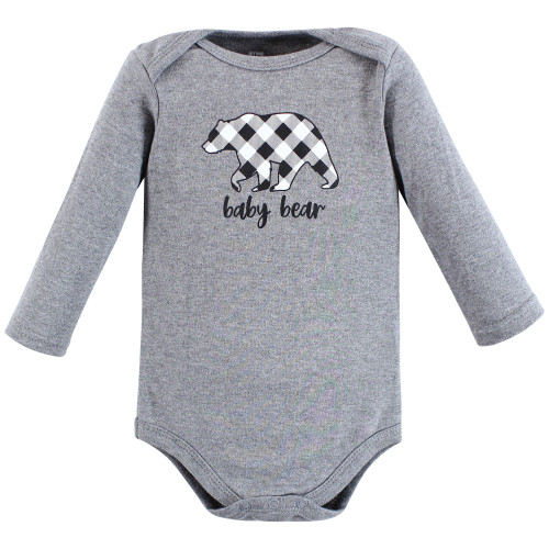 Hudson Baby Cotton Long-Sleeve Bodysuits, Baby Bear Gray Black 3-Pack