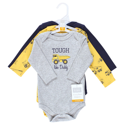 Hudson Baby Cotton Long-Sleeve Bodysuits, Construction 3-Pack