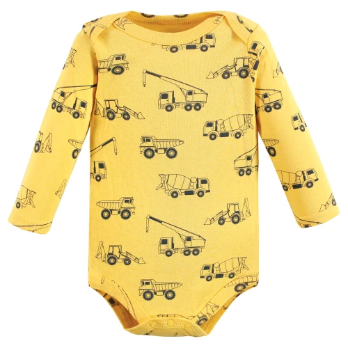 Hudson Baby Cotton Long-Sleeve Bodysuits, Construction 3-Pack