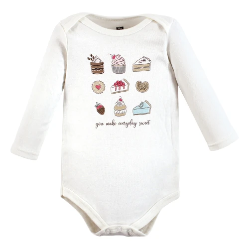 Hudson Baby Cotton Long-Sleeve Bodysuits, Sweet Bakery 3-Pack