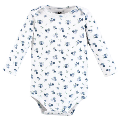 Hudson Baby Cotton Long-Sleeve Bodysuits, Blue Toile 3-Pack