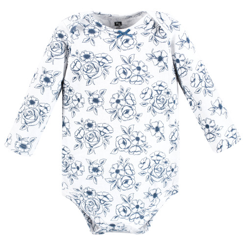 Hudson Baby Cotton Long-Sleeve Bodysuits, Blue Toile 3-Pack