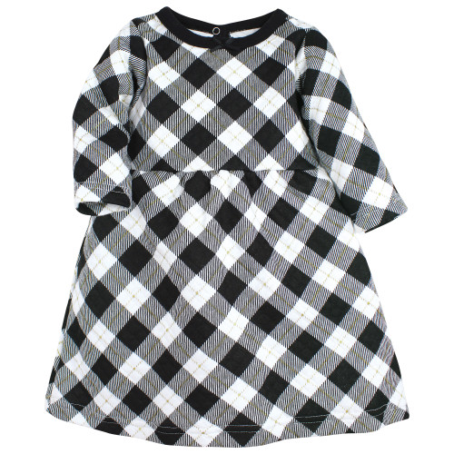 Hudson Baby Quilted Cotton Dress and Leggings, Black Gold Plaid