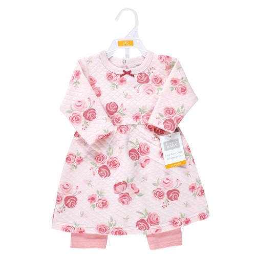Hudson Baby Quilted Cotton Dress and Leggings, Blush Rose