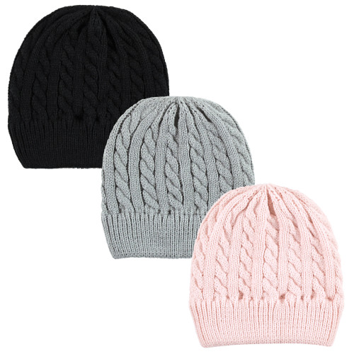 Hudson Baby Knit Caps and Cuffed Beanies, Pink Black