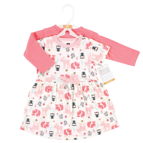Hudson Baby Cotton Dress and Cardigan Set, Forest