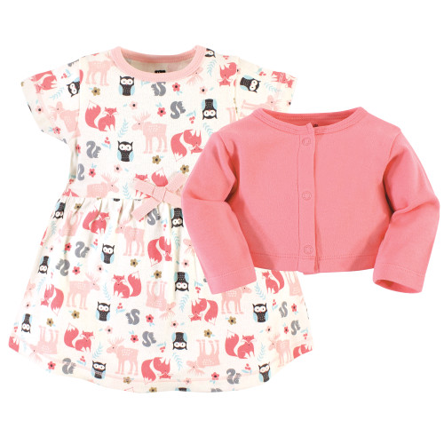 Hudson Baby Cotton Dress and Cardigan Set, Forest