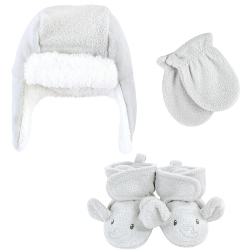 Hudson Baby Trapper Hat, Mitten and Bootie Set, Gray Elephant