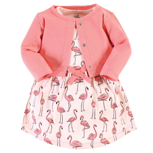 Touched By Nature Organic Cotton Dress and Cardigan, Pink Flamingo