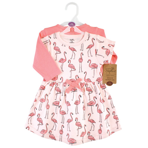 Touched By Nature Organic Cotton Dress and Cardigan, Pink Flamingo