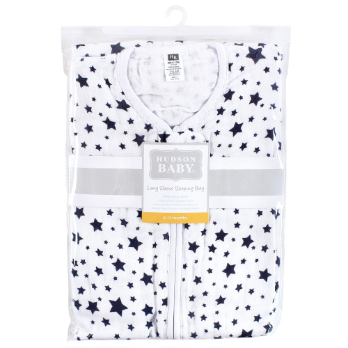 Hudson Baby Long Sleeve Muslin Sleeping Bag, Wearable Blanket, Sleep Sack, Navy Star