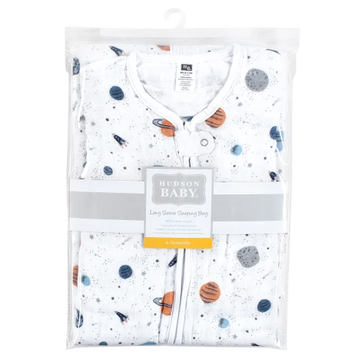 Hudson Baby Long Sleeve Muslin Sleeping Bag, Wearable Blanket, Sleep Sack, Space
