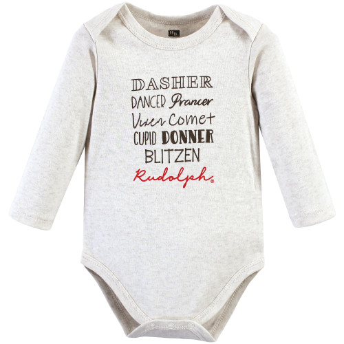 Hudson Baby Cotton Long-Sleeve Bodysuits, Rudolph Reindeer