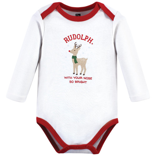 Hudson Baby Cotton Long-Sleeve Bodysuits, Rudolph Reindeer