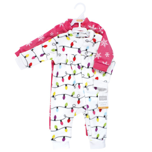 Hudson Baby Plush Jumpsuits, Pink Christmas Lights