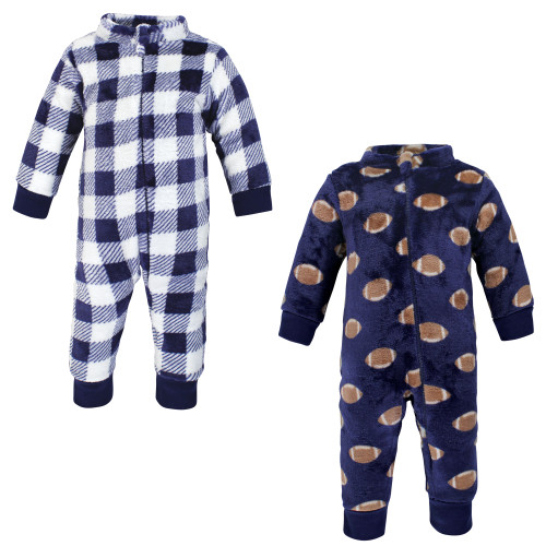 Hudson Baby Plush Jumpsuits, Blue Football
