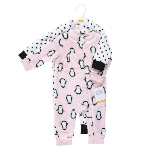 Hudson Baby Plush Jumpsuits, Pink Penguin