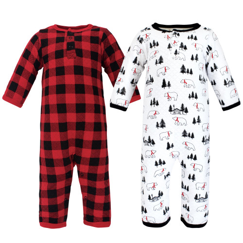 Hudson Baby Premium Quilted Coveralls, Buffalo Plaid Bear