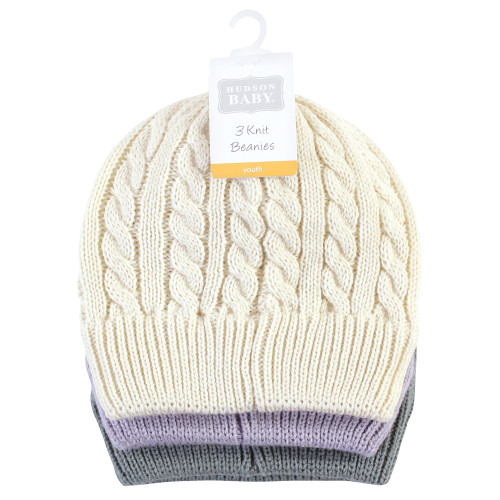 Hudson Baby Knit Caps and Cuffed Beanies, Lilac Cream