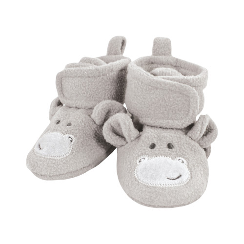 Hudson Baby Animal Fleece Booties 2-Pack, Blue Elephant Hippo