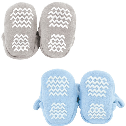 Hudson Baby Animal Fleece Booties 2-Pack, Blue Elephant Hippo