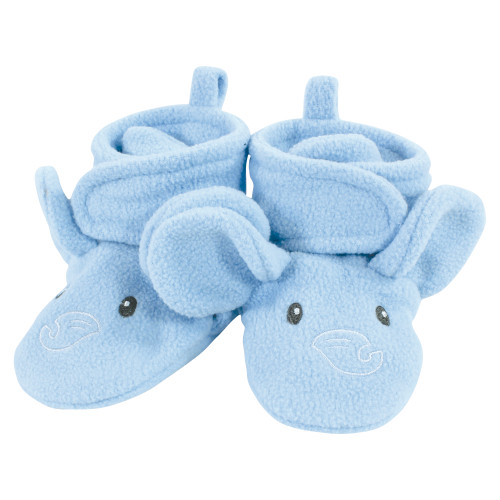 Hudson Baby Animal Fleece Booties 2-Pack, Blue Elephant Hippo