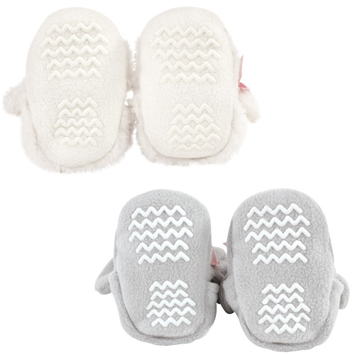 Hudson Baby Animal Fleece Booties 2-Pack, Gray Elephant Lamb