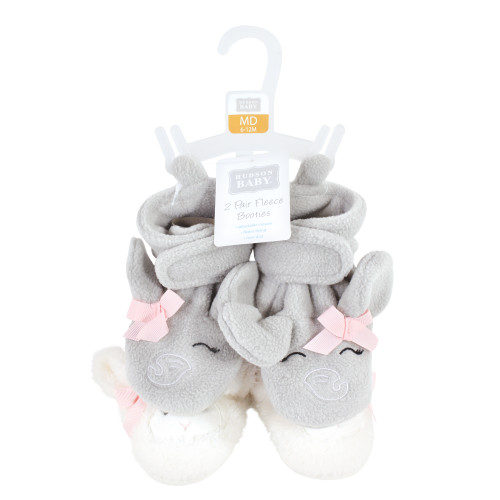 Hudson Baby Animal Fleece Booties 2-Pack, Gray Elephant Lamb