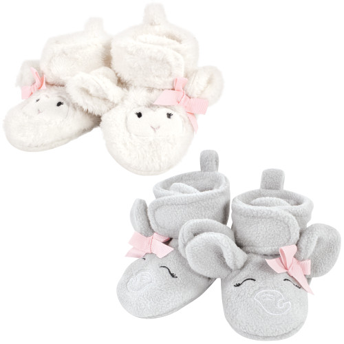 Hudson Baby Animal Fleece Booties 2-Pack, Gray Elephant Lamb