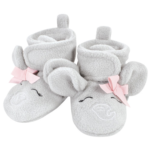 Hudson Baby Animal Fleece Booties 2-Pack, Gray Elephant Lamb