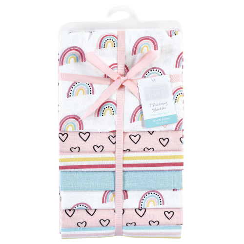 Hudson Baby Cotton Flannel Receiving Blankets Bundle, Modern Rainbow