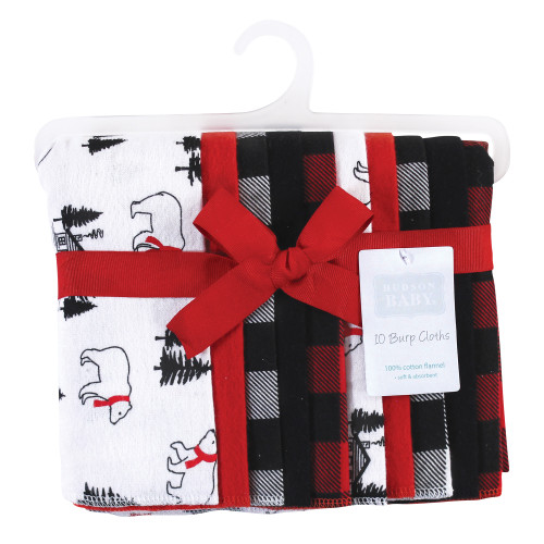 Hudson Baby Cotton Flannel Burp Cloths, Plaid Moose Hudson Childrenswear