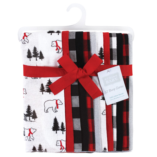 Hudson Baby Cotton Flannel Burp Cloths Bundle, Buffalo Plaid Bear