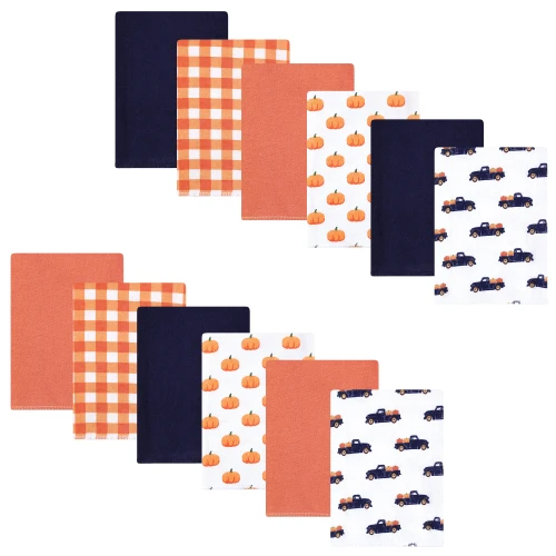 Hudson Baby Cotton Flannel Burp Cloths Bundle, Pumpkin Truck