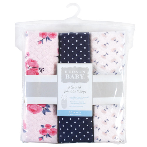 Hudson Baby Quilted Cotton Swaddle Wrap 3pk, Girl Forest Hudson
