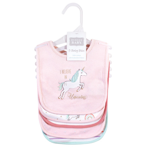 Hudson Baby Cotton Bibs, Glitter Unicorn