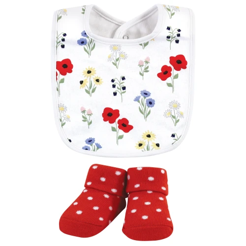 Hudson Baby Cotton Bib and Sock Set, Wildflower