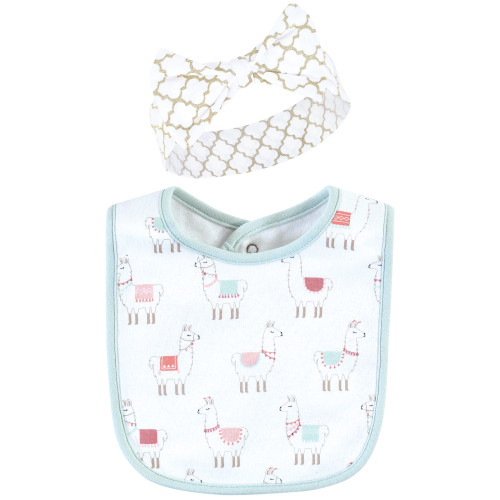 Hudson Baby Cotton Bib and Headband or Caps Set, Llama