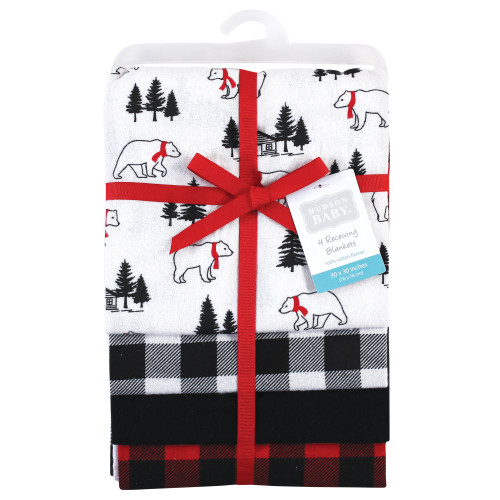 Hudson Baby Cotton Flannel Receiving Blankets, Buffalo Plaid Bear