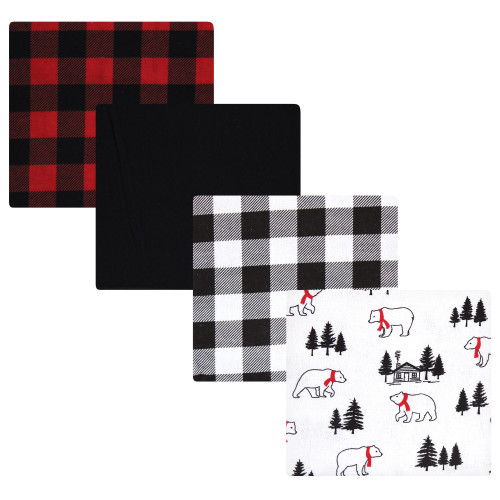 Hudson Baby Cotton Flannel Receiving Blankets, Buffalo Plaid Bear