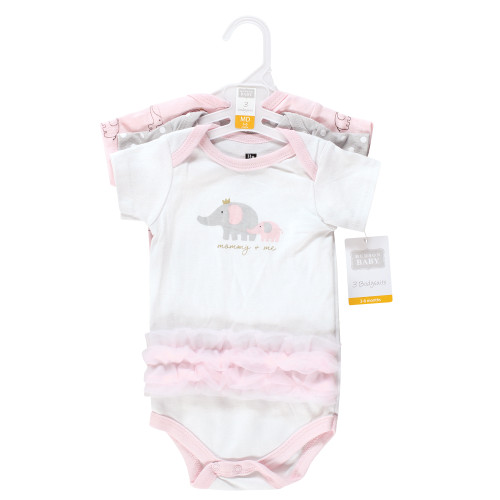 Hudson Baby Cotton Bodysuits, Pink Gray Elephant