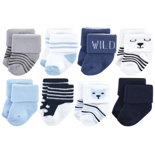 Hudson Baby Cotton Rich Newborn and Terry Socks, Bear Boy