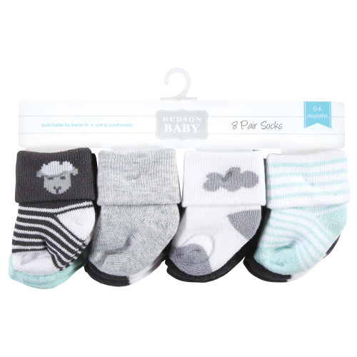 Hudson Baby Cotton Rich Newborn and Terry Socks, Sheep 8-Pack