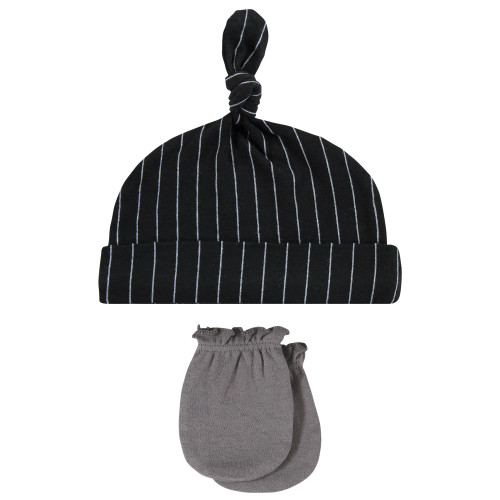 Hudson Baby Cotton Cap and Scratch Mitten Set, Modern Mustache