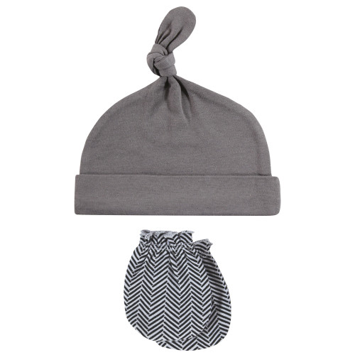 Hudson Baby Cotton Cap and Scratch Mitten Set, Modern Mustache