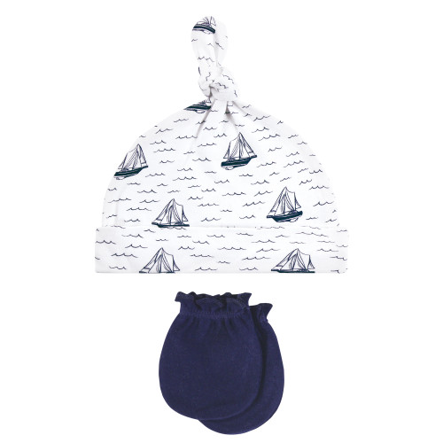 Hudson Baby Cotton Cap and Scratch Mitten Set, Sail The Sea